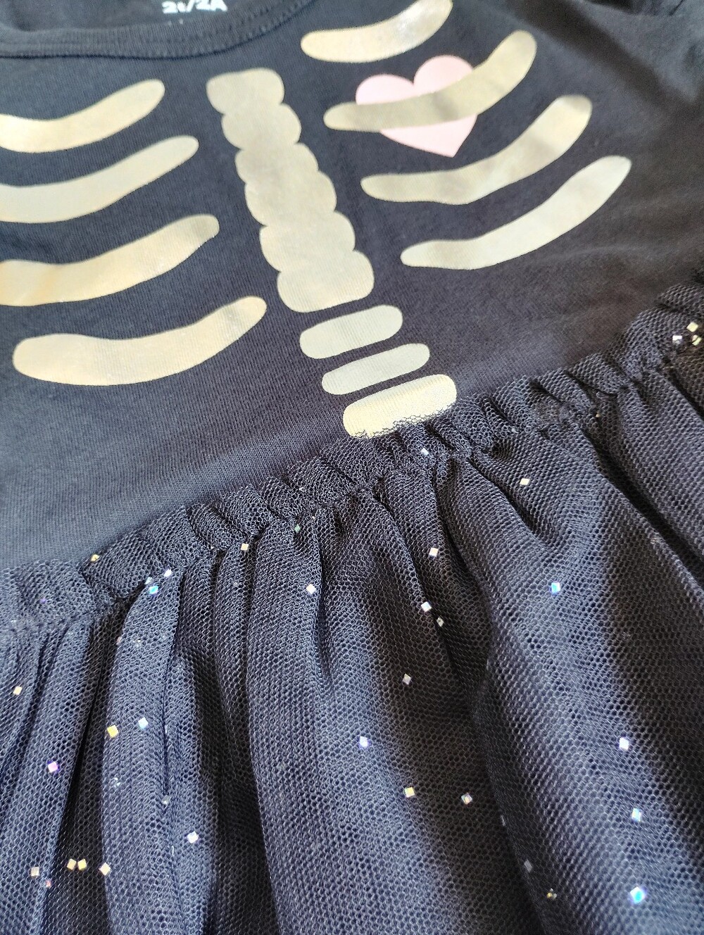Carter's Toddler Halloween Skeleton. Black Glitter Tulle Dress with Metallic - Picture 5 of 6